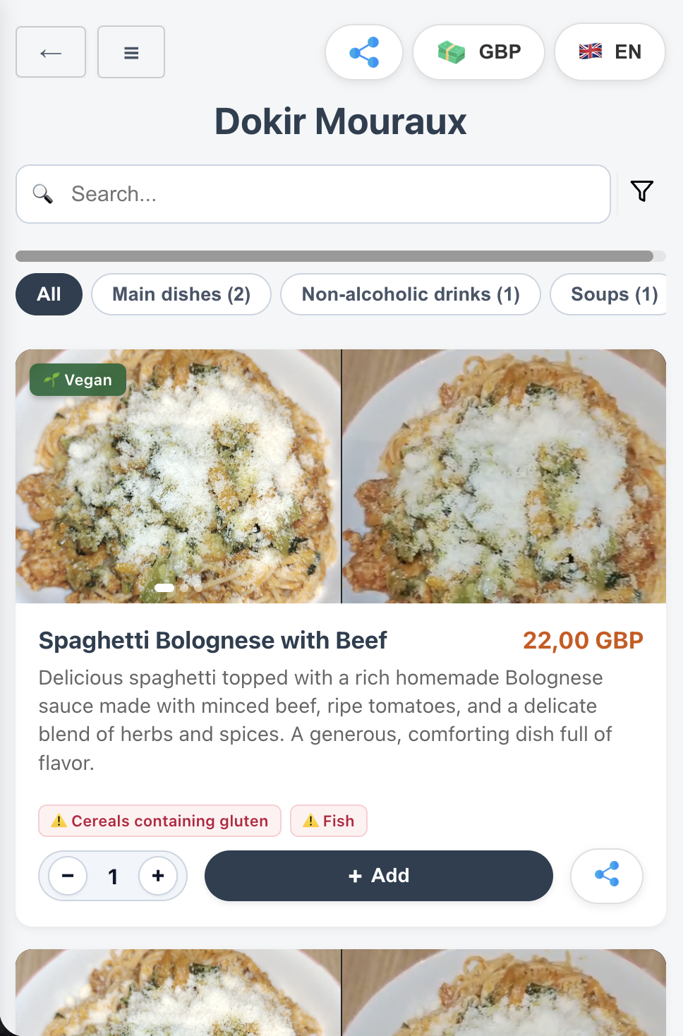 ComidaMap digital restaurant menu